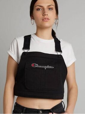 Champion Black Cropped Bib Tank with Red Logo